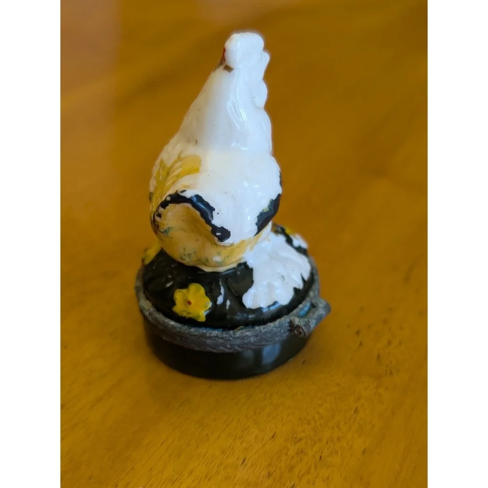Vintage Ceramic Chicken Rooster Mini Hinged Lid Trinket Box with Chick Figurine